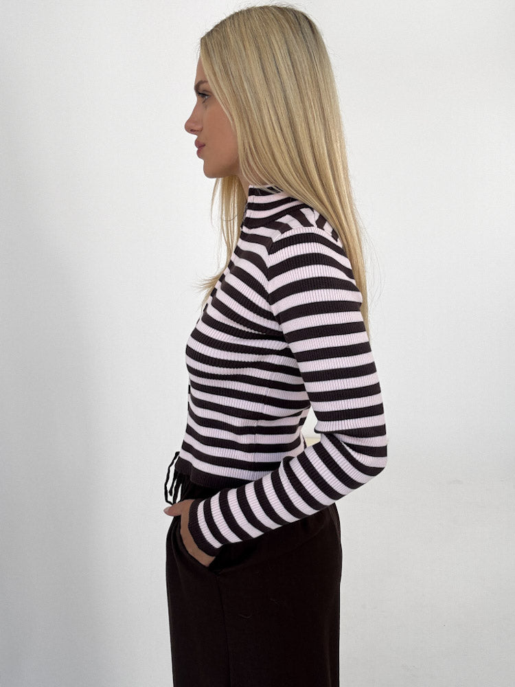 "Lamia Stripes" weiche Strickjacke aus Viscose - braun/rosa