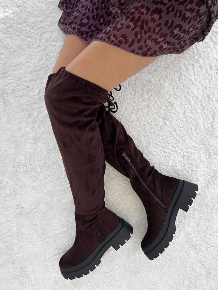 "Lace" Overknees Stiefel - braun