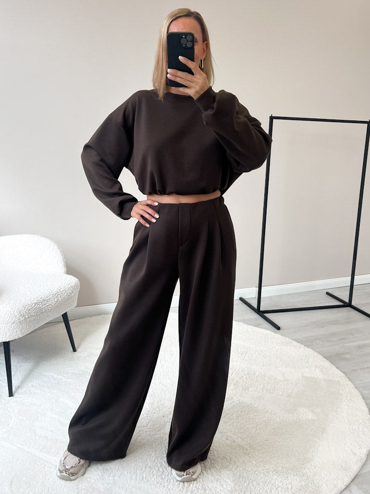 "Pari 2.0" elastische Hose aus Viskose  - chocobraun