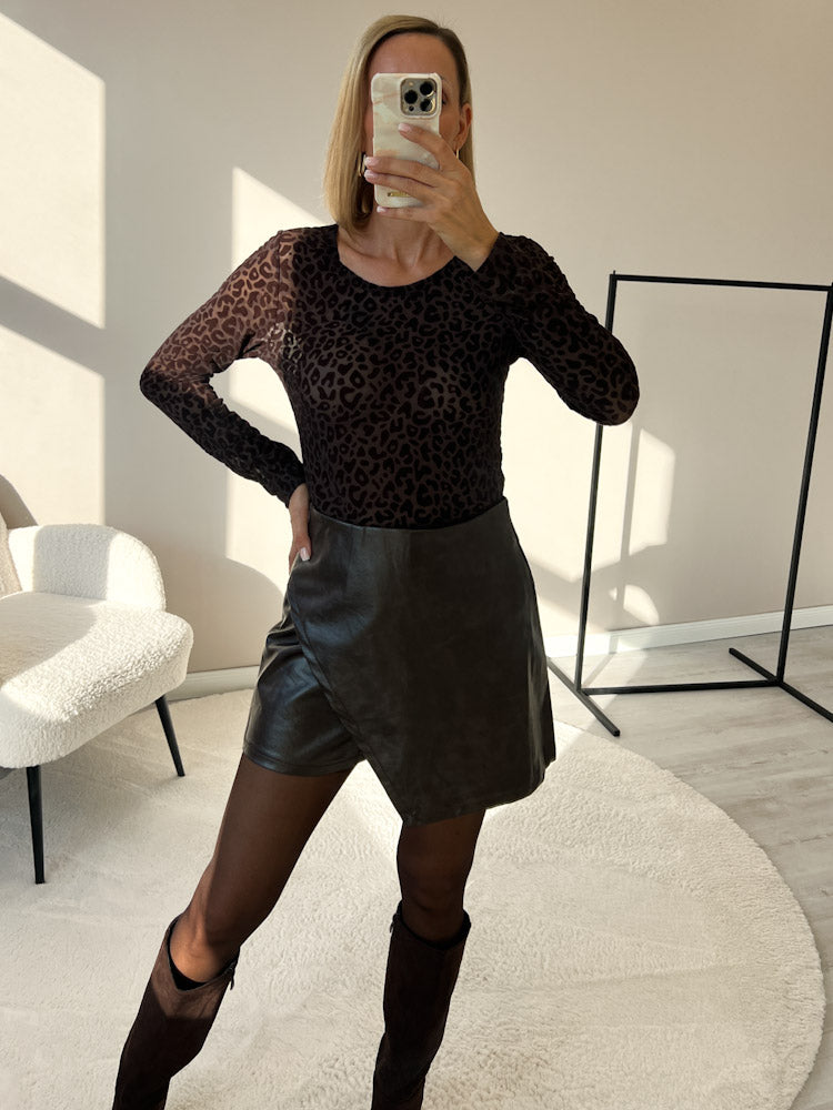 "Wild Velvet" weiches Longshirt mit Leoprint aus Samt - braun