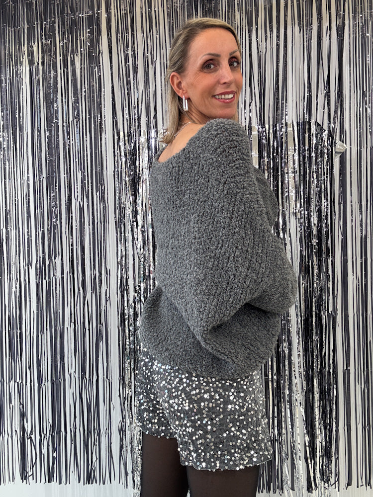 "Sequins Skort" Pailletten Hosenrock - silver
