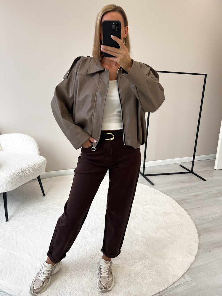 "Denver" tolle Bikerjacke in Lederoptik - mocca