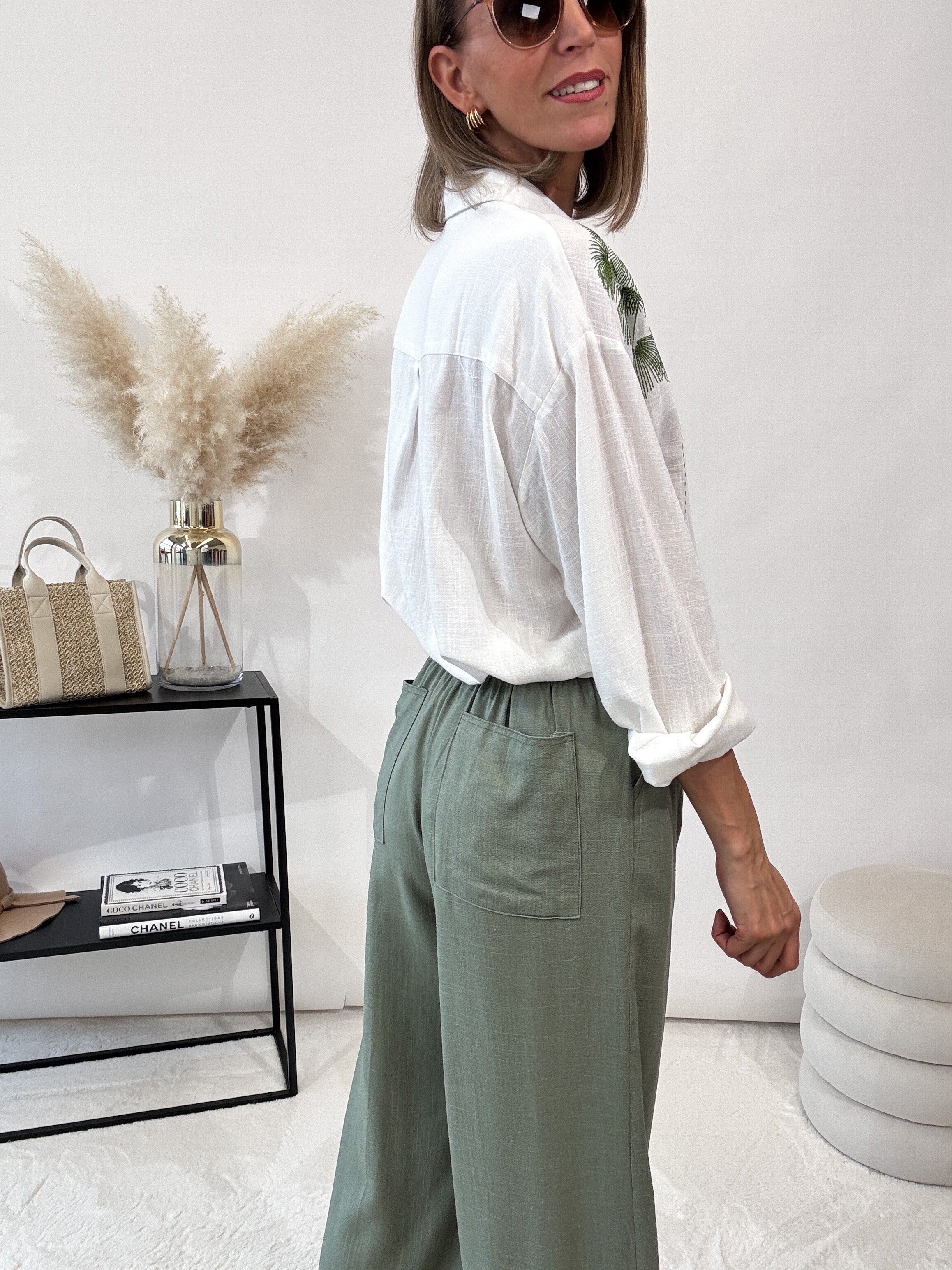 "Lino Palm" Leinen Bluse - creme