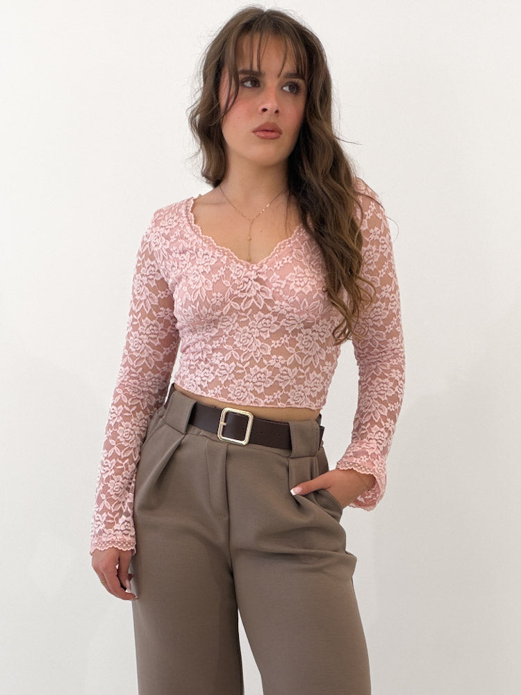"Fiorella Rose" zartes Spitzenshirt - rosa