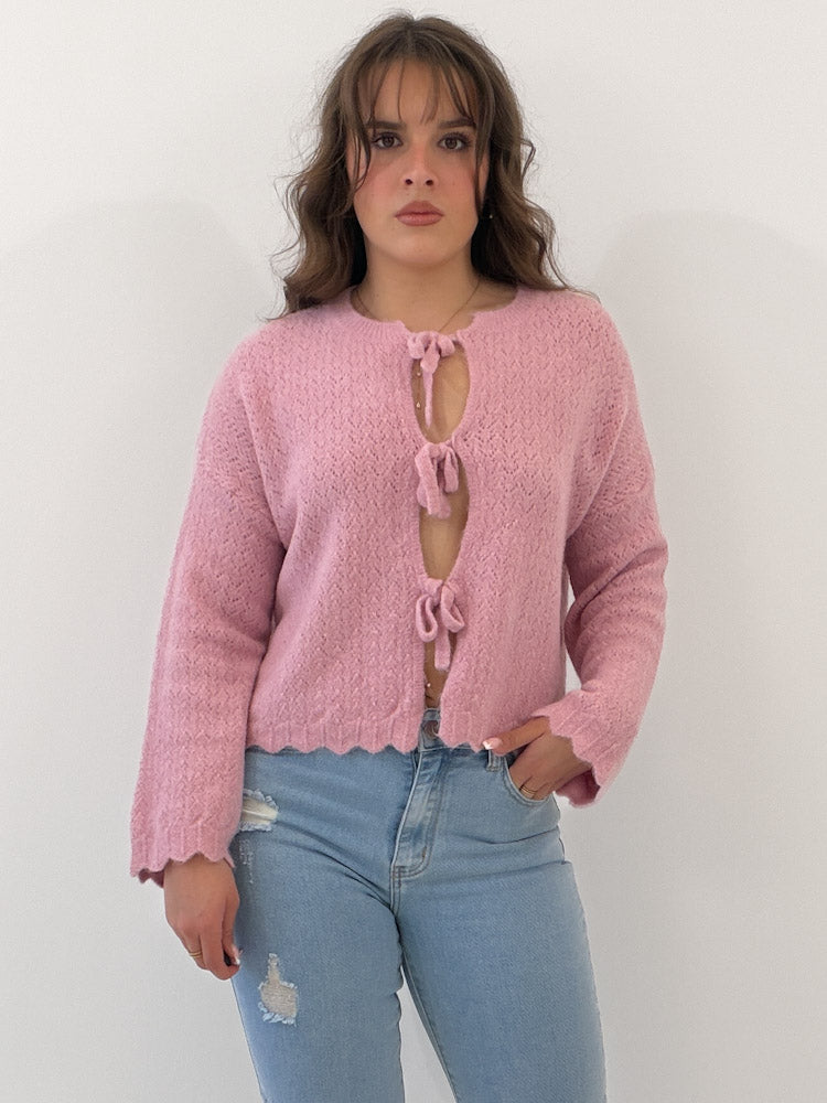 "Bellagio" süßer Sommercardigan mit Schleifen aus Lana Wolle - rosa