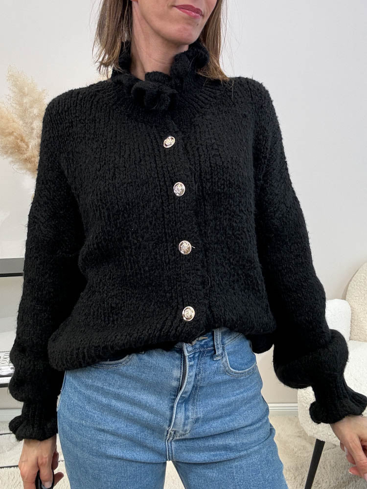 "Cozy Barock" kuscheliger Oversize Knit Cardigan - schwarz