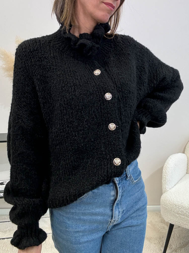 "Cozy Barock" kuscheliger Oversize Knit Cardigan - schwarz