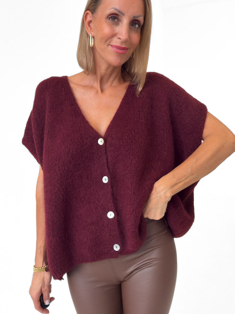 "Florida Vest" kuscheliger Cardigan mit Lana Wolle - bordeaux