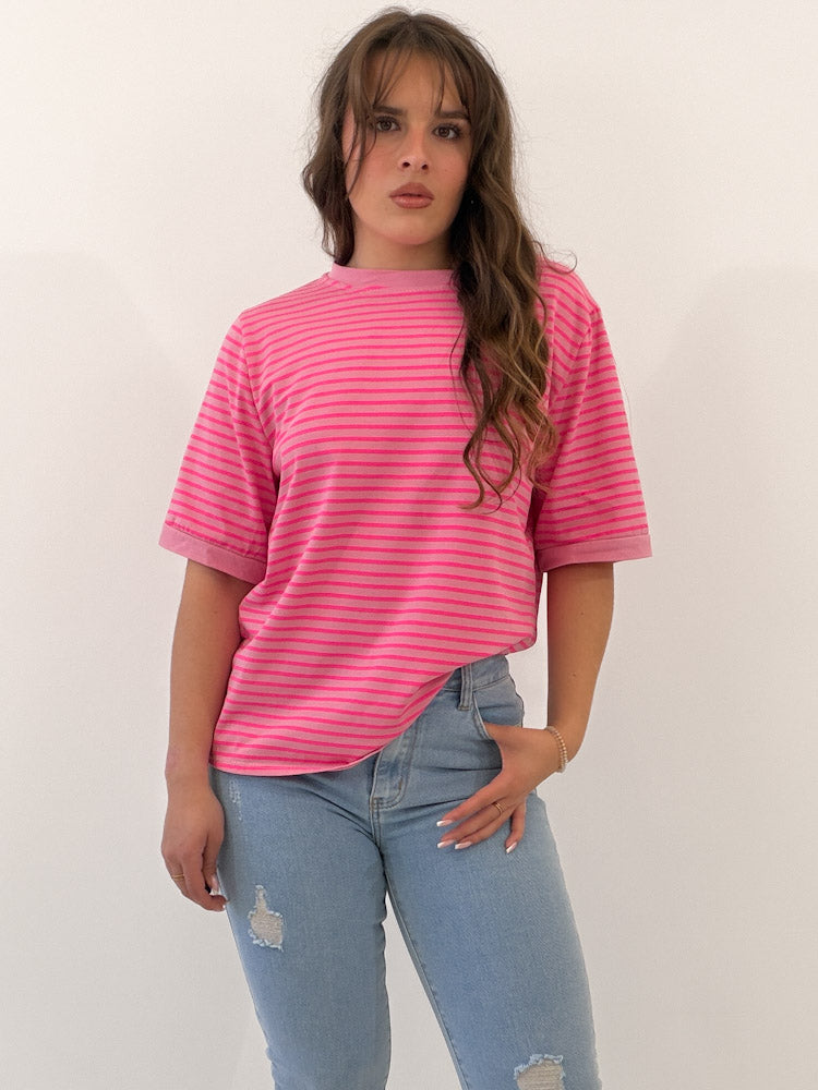 "Breeze Lines" stylisches Streifenshirt aus Baumwolle - rosa/pink