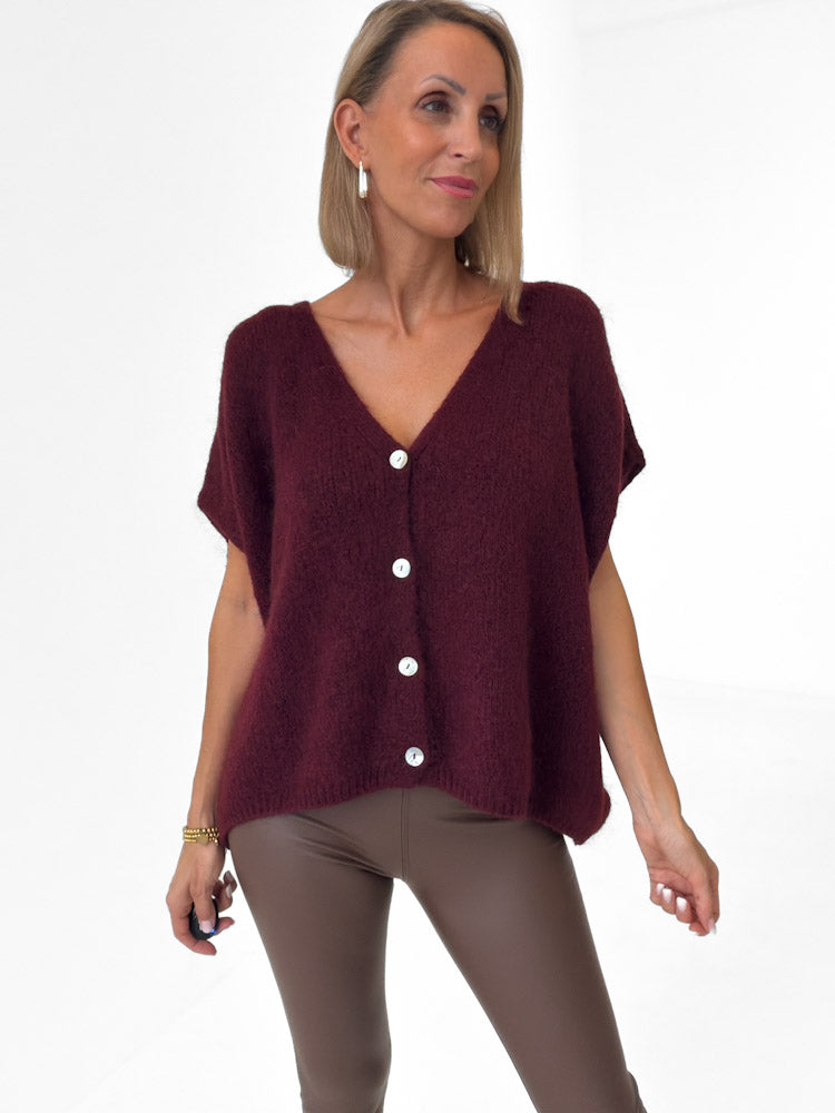 "Florida Vest" kuscheliger Cardigan mit Lana Wolle - bordeaux
