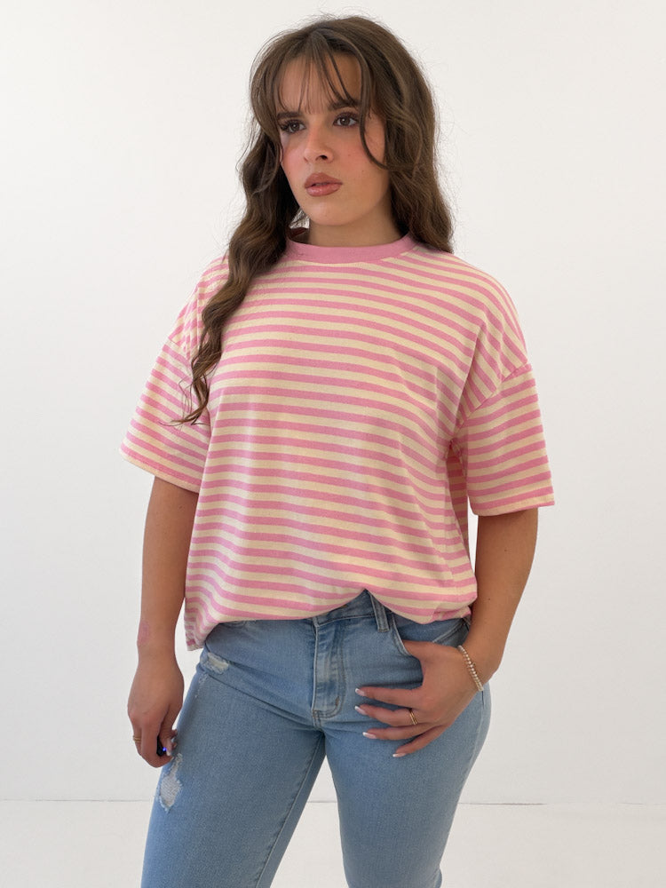 "Noa Linea" tolles Streifenshirt aus Baumwolle - rosa/vanille