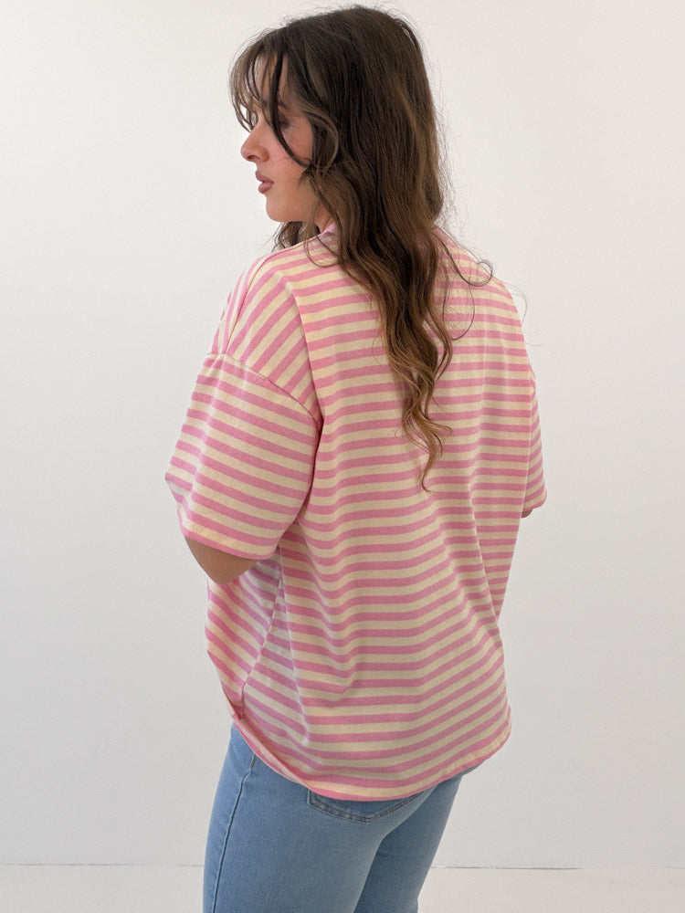 "Noa Linea" tolles Streifenshirt aus Baumwolle - rosa/vanille