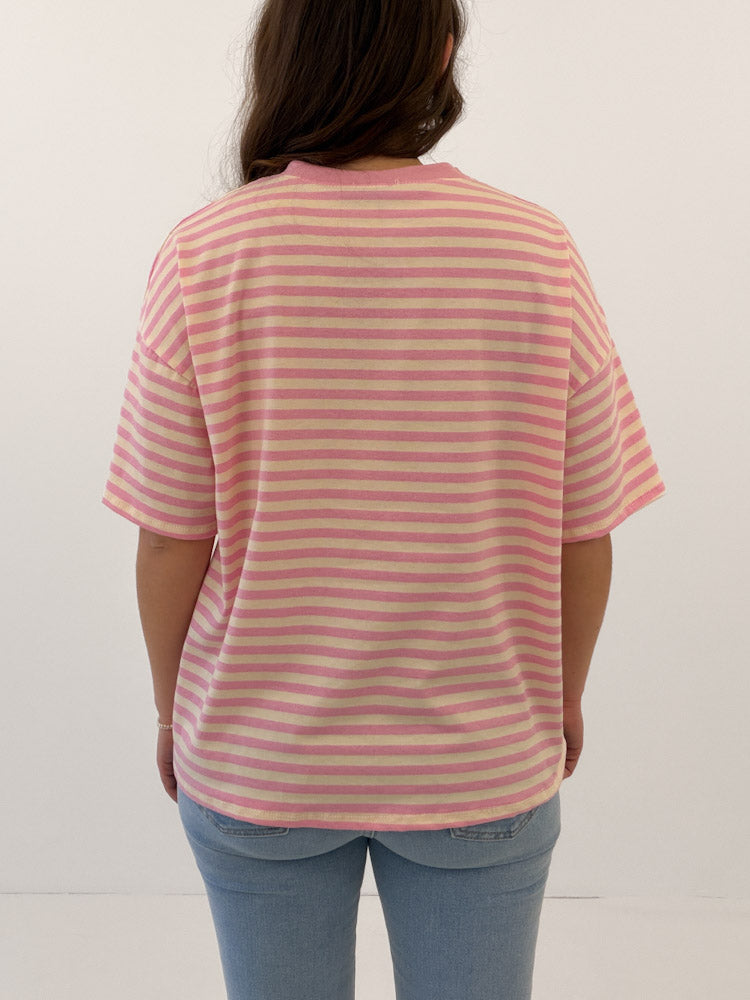 "Noa Linea" tolles Streifenshirt aus Baumwolle - rosa/vanille
