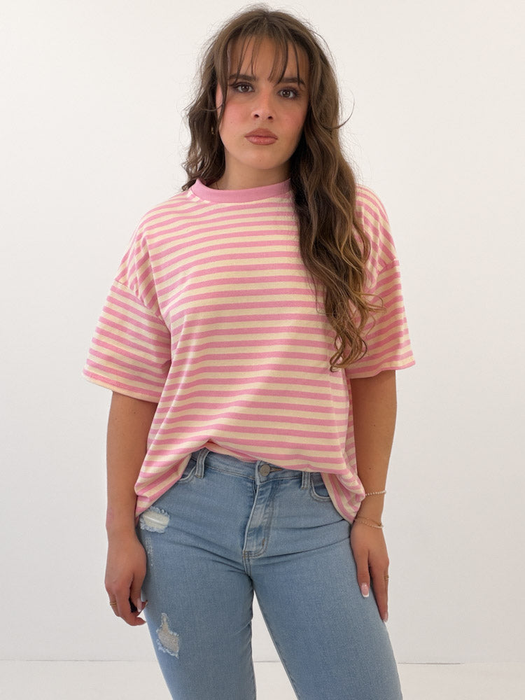 "Noa Linea" tolles Streifenshirt aus Baumwolle - rosa/vanille