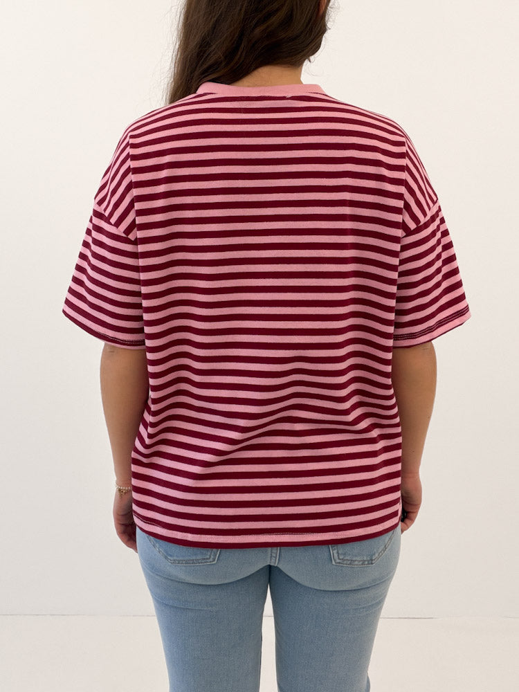"Noa Linea" tolles Streifenshirt aus Baumwolle - rosa/bordeaux