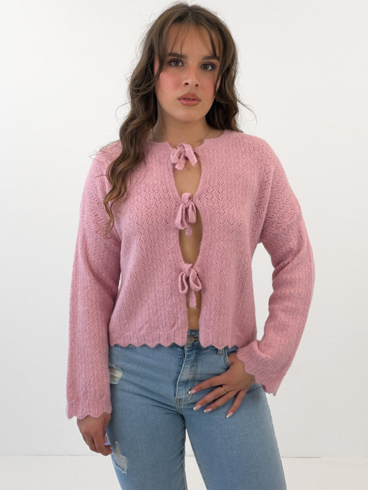 "Bellagio" süßer Sommercardigan mit Schleifen aus Lana Wolle - rosa
