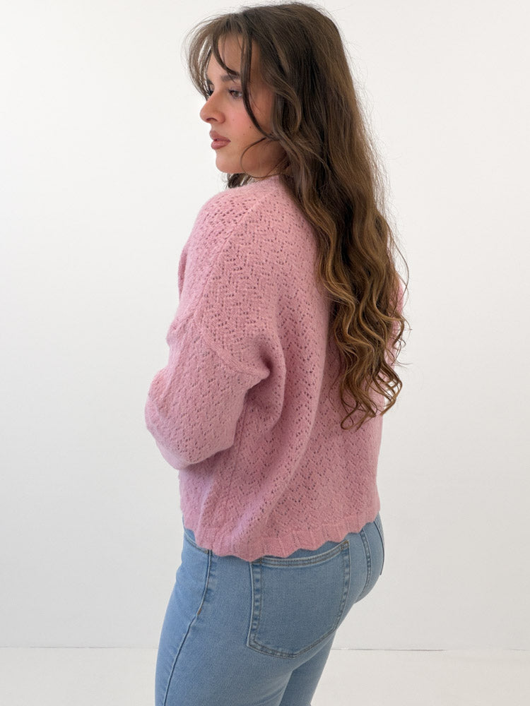 "Bellagio" süßer Sommercardigan mit Schleifen aus Lana Wolle - rosa