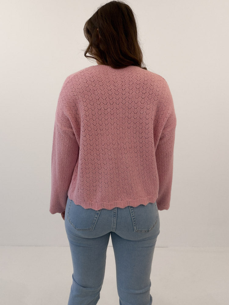 "Bellagio" süßer Sommercardigan mit Schleifen aus Lana Wolle - rosa