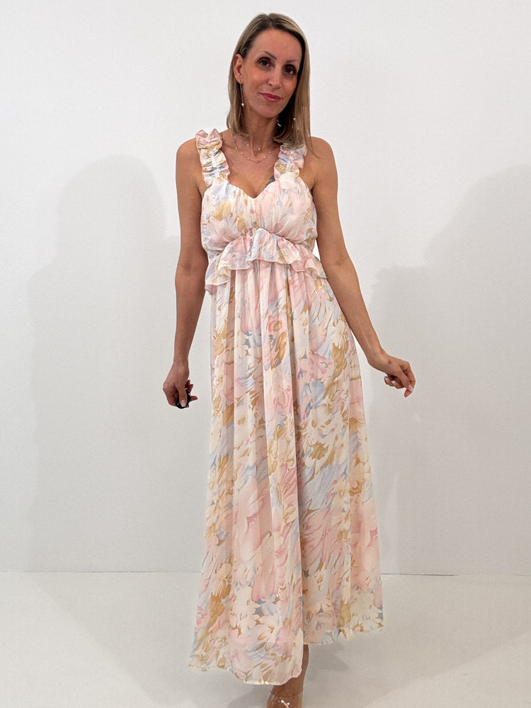 "Blossom Long" süßes Sommerkleid - beige/pastell