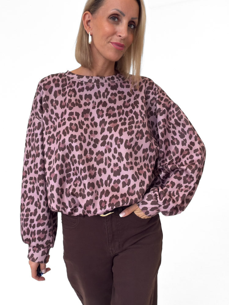 "Tavira" weicher Leo Ballonpullover - beere