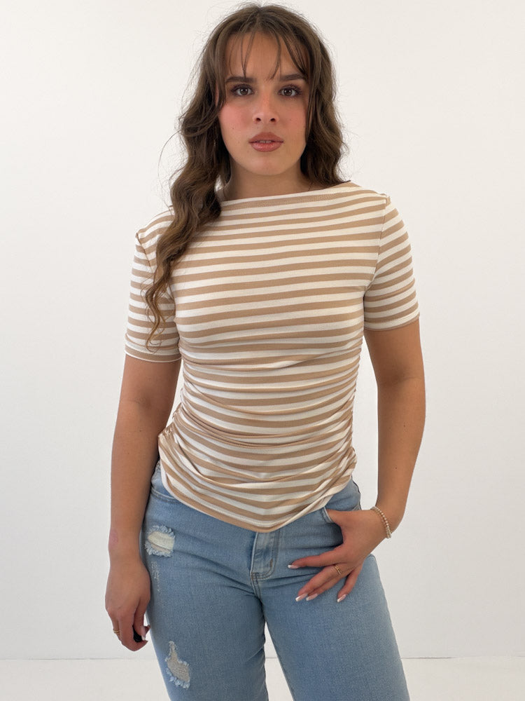 "Cotton Stripes" Streifenshirt aus Viscose - weiß/ beige