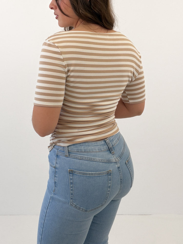 "Cotton Stripes" Streifenshirt aus Viscose - weiß/ beige