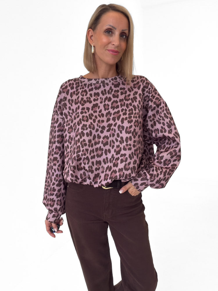 "Tavira" weicher Leo Ballonpullover - beere