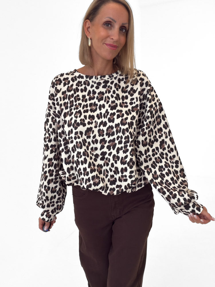 "Tavira" weicher Leo Ballonpullover - creme