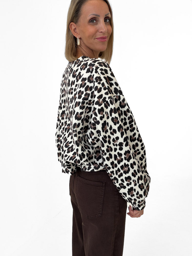 "Tavira" weicher Leo Ballonpullover - creme