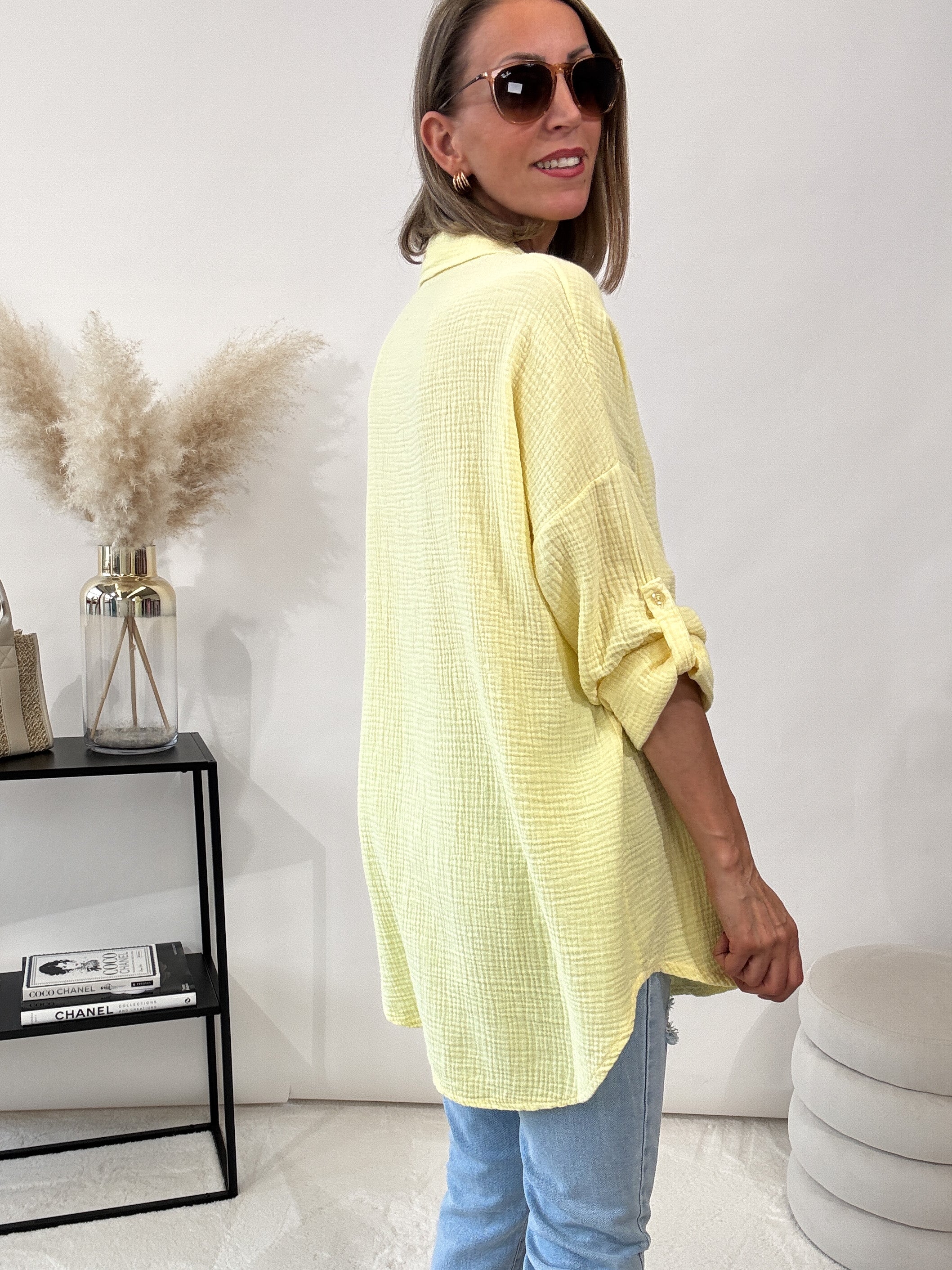 "Waffle Shirt" Bluse aus Musselin - gelb