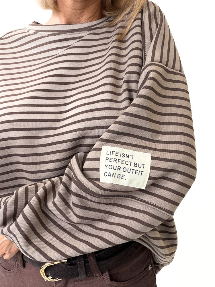 "Lagos Stripes" Oversize Pullover aus Baumwolle - mocca/braun