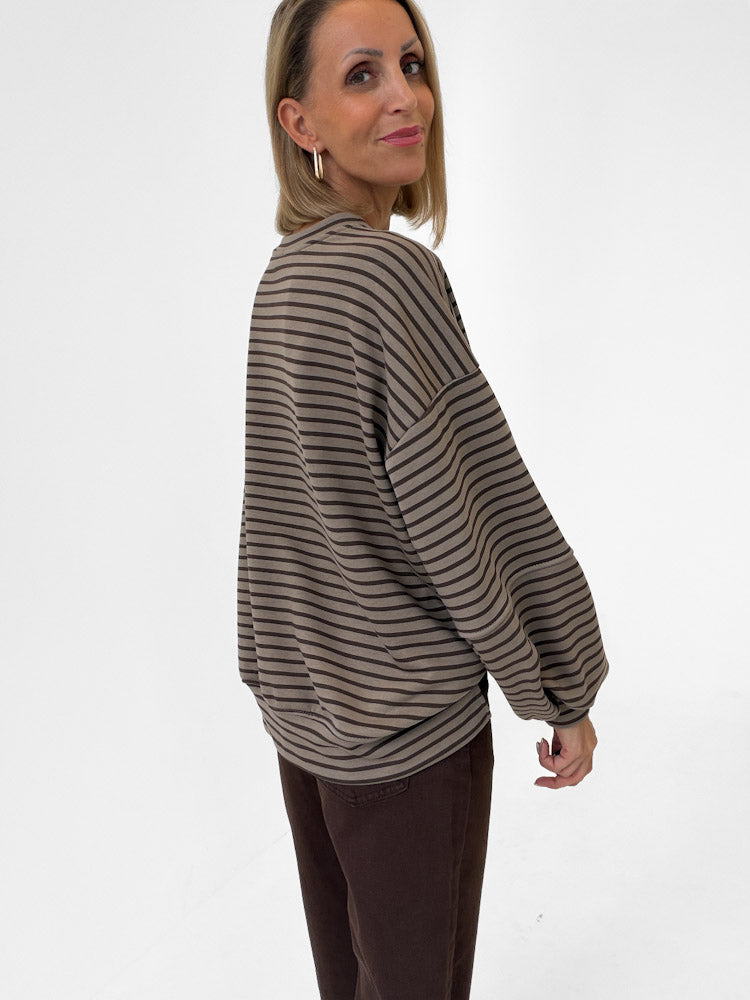 "Lagos Stripes" Oversize Pullover aus Baumwolle - mocca/braun