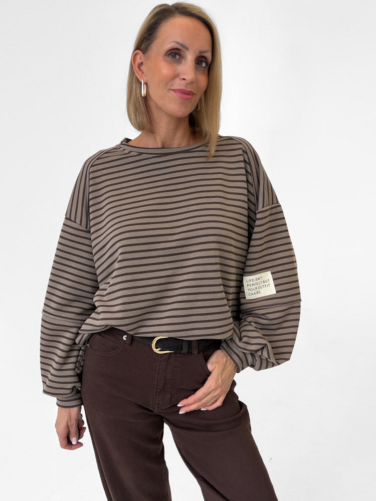 "Lagos Stripes" Oversize Pullover aus Baumwolle - mocca/braun