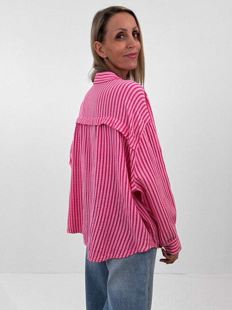 "Waffle Stripes 2.0 Midi" kurze Musselinbluse - rosa/pink