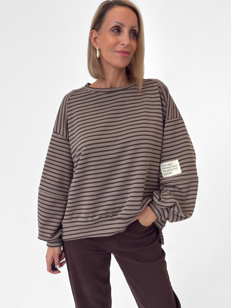 "Lagos Stripes" Oversize Pullover aus Baumwolle - mocca/braun