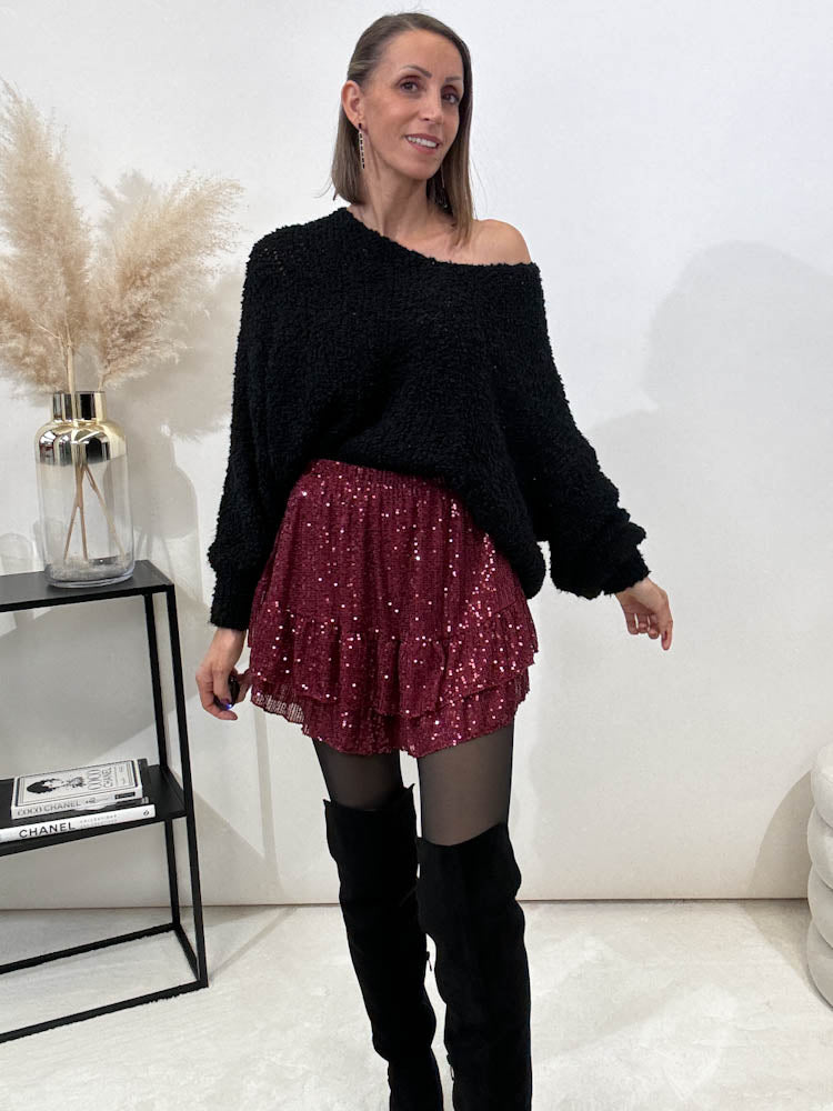 "Sparkle Skort" Hosenrock mit Pailletten - bordeaux