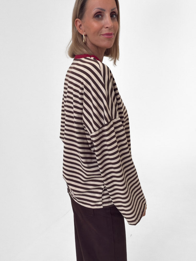 "Noa Linea Long" tolles Streifen-Longshirt aus Baumwolle - beige/braun