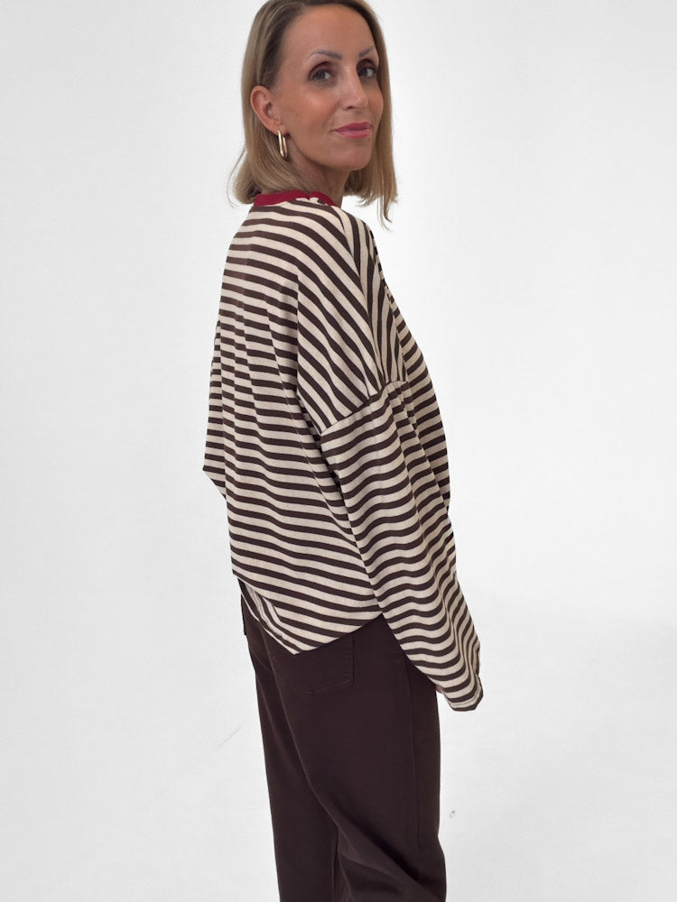 "Noa Linea Long" tolles Streifen-Longshirt aus Baumwolle - beige/braun