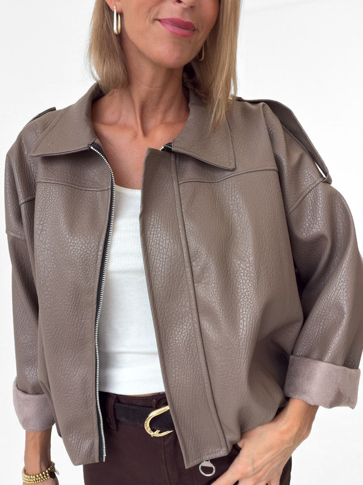 "Denver" tolle Bikerjacke in Lederoptik - mocca