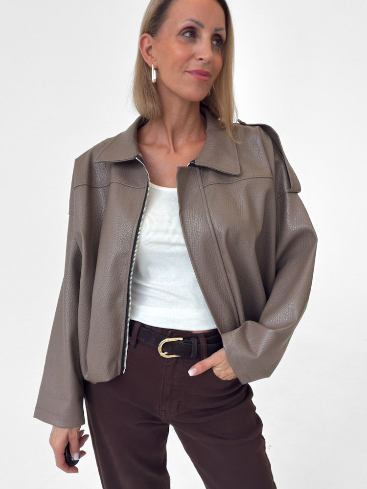 "Denver" tolle Bikerjacke in Lederoptik - mocca