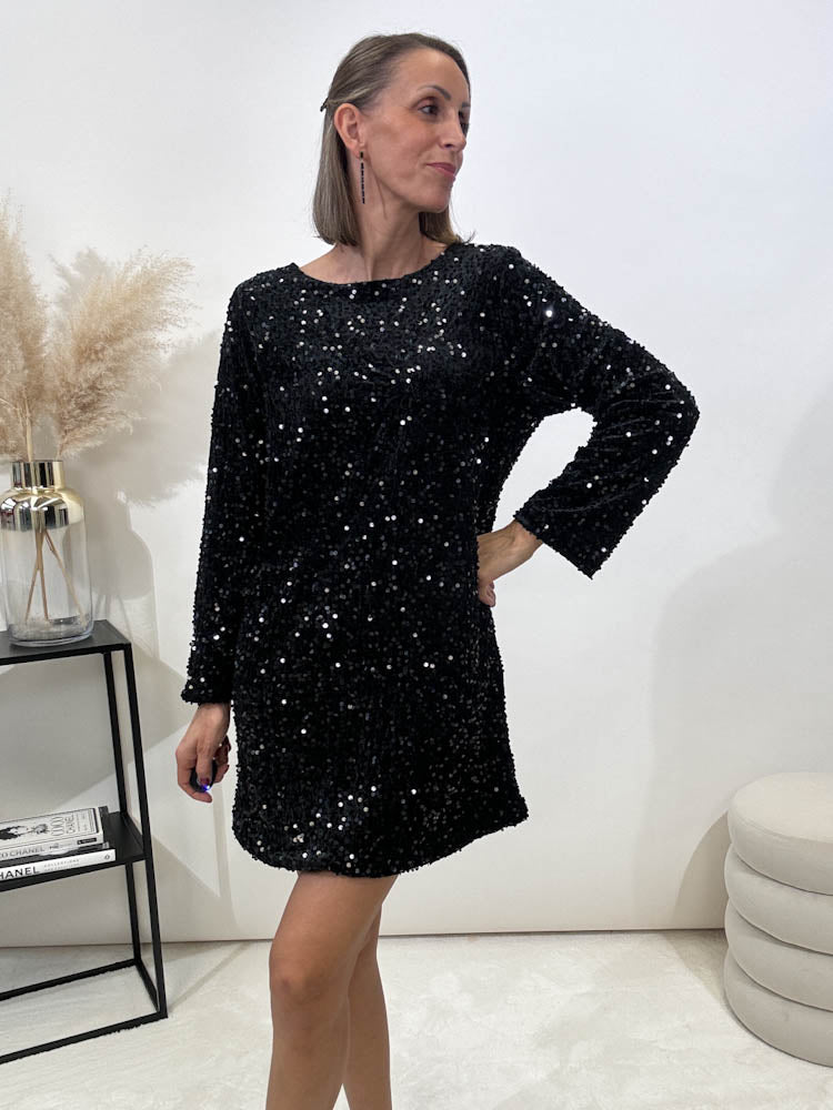 ,,Sparkle Dress"- Paillettenkleid und Schleife - schwarz