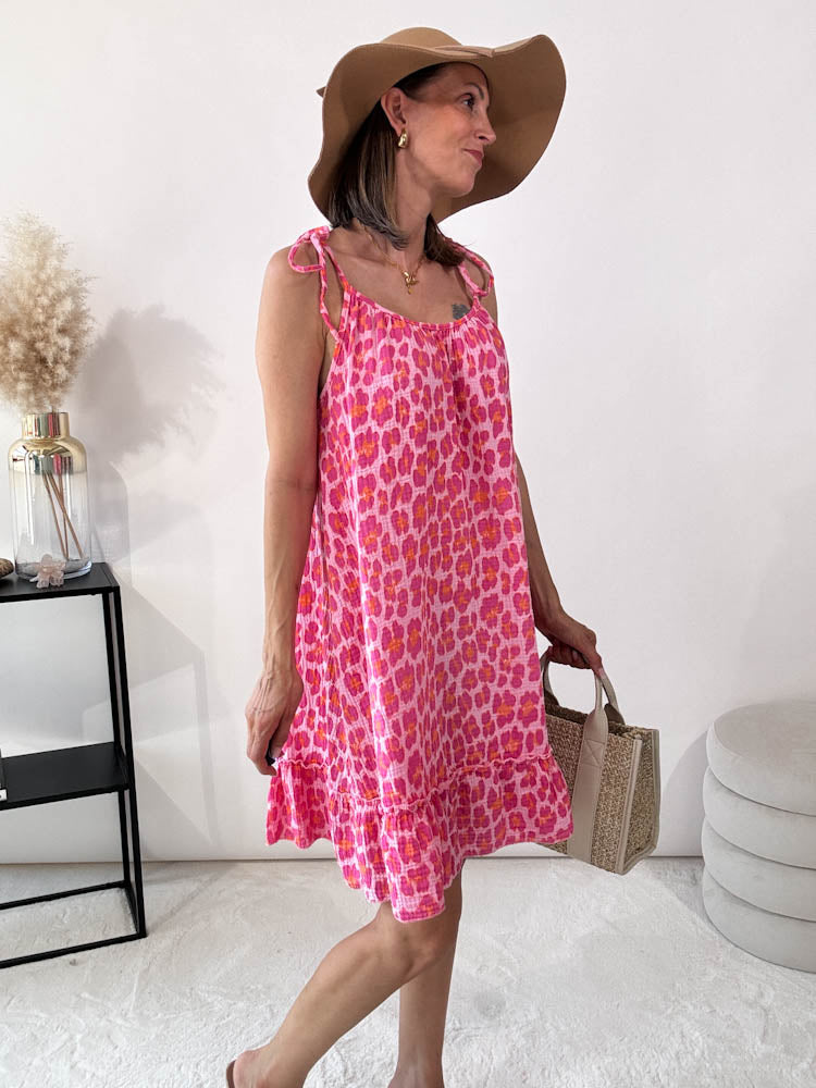 ,,Waffel Tunika"- Kleid aus Musselin - pink