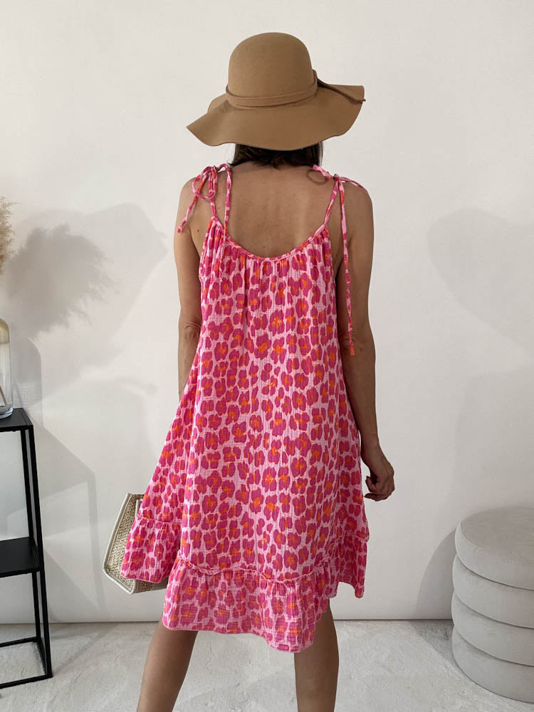 ,,Waffel Tunika"- Kleid aus Musselin - pink