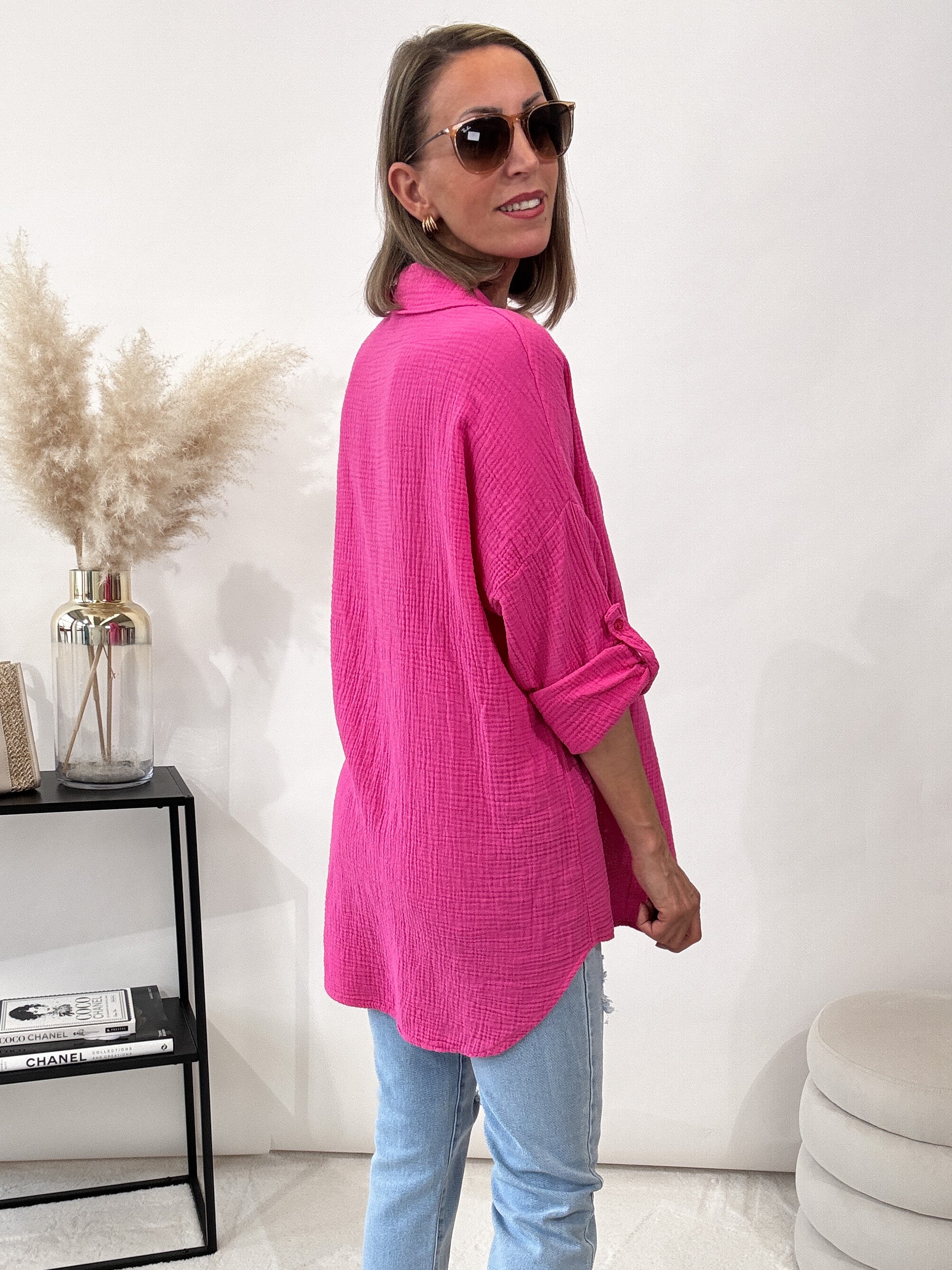 "Waffle Shirt" Bluse aus Musselin - pink