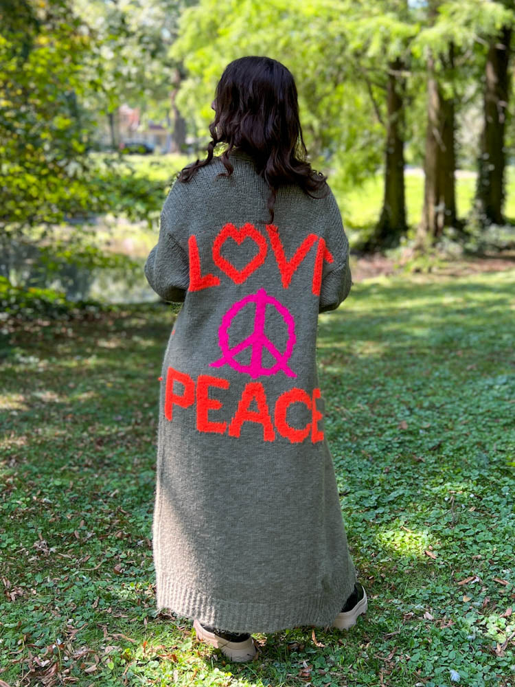 "Love&amp;Peace" Lange Cardigan - matcha green