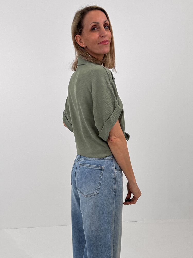 "Sunshine" kurze Bluse - matcha grün