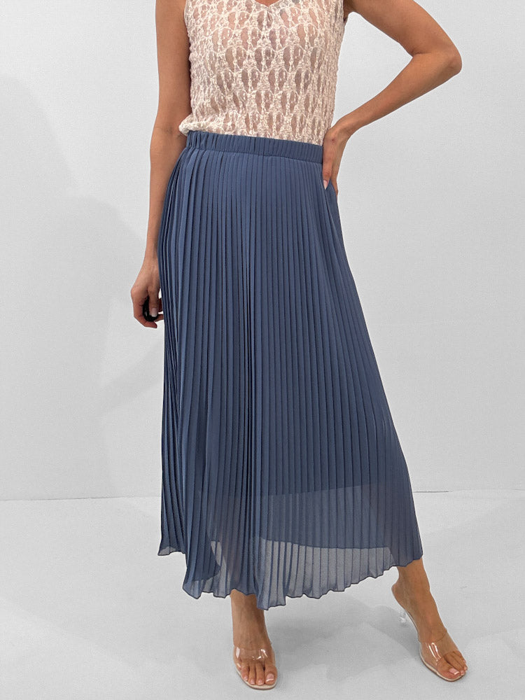 "Skirt" stylischer Plissee Rock - jeansblau