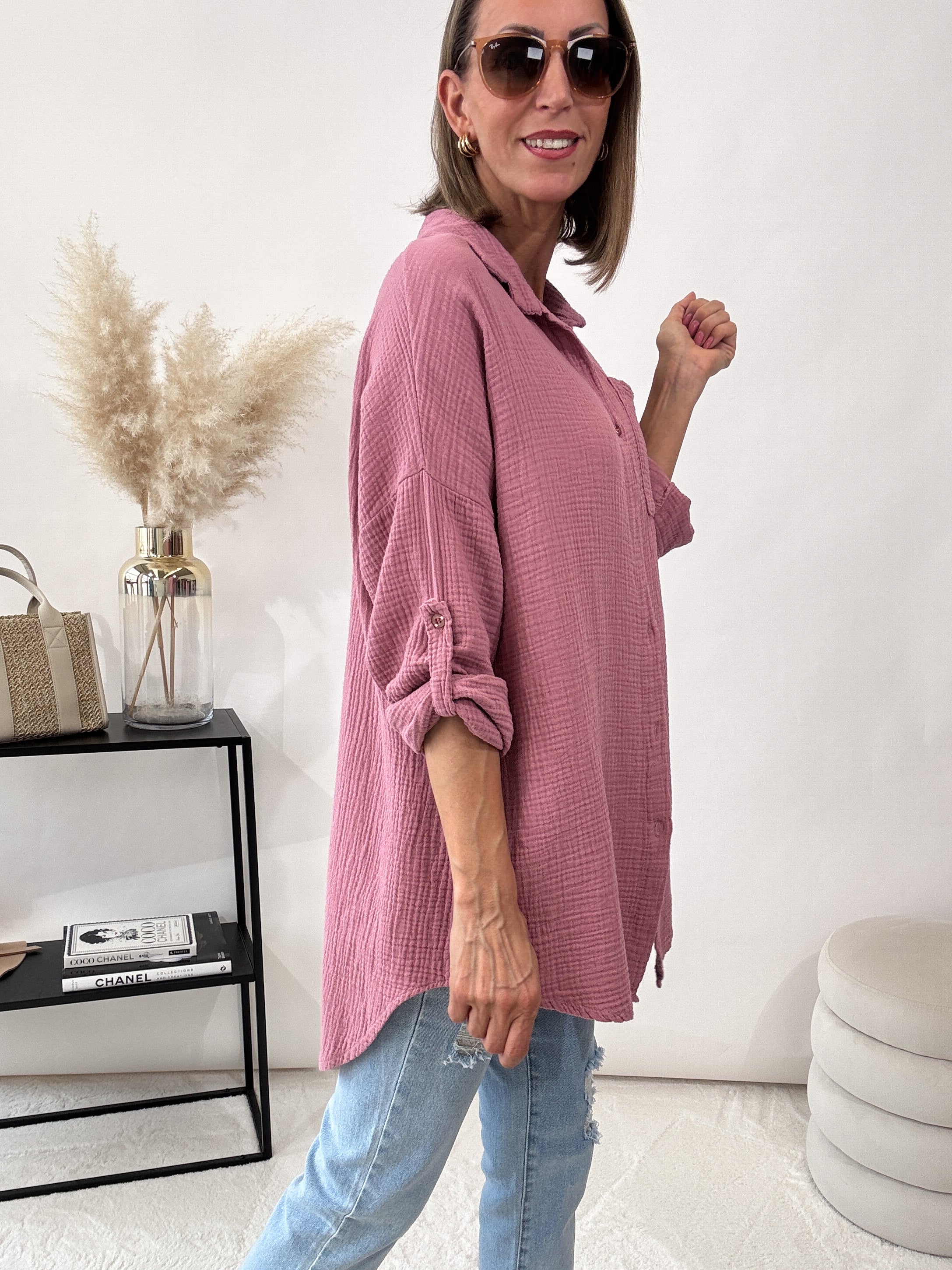 "Waffle Shirt" Bluse aus Musselin - beere