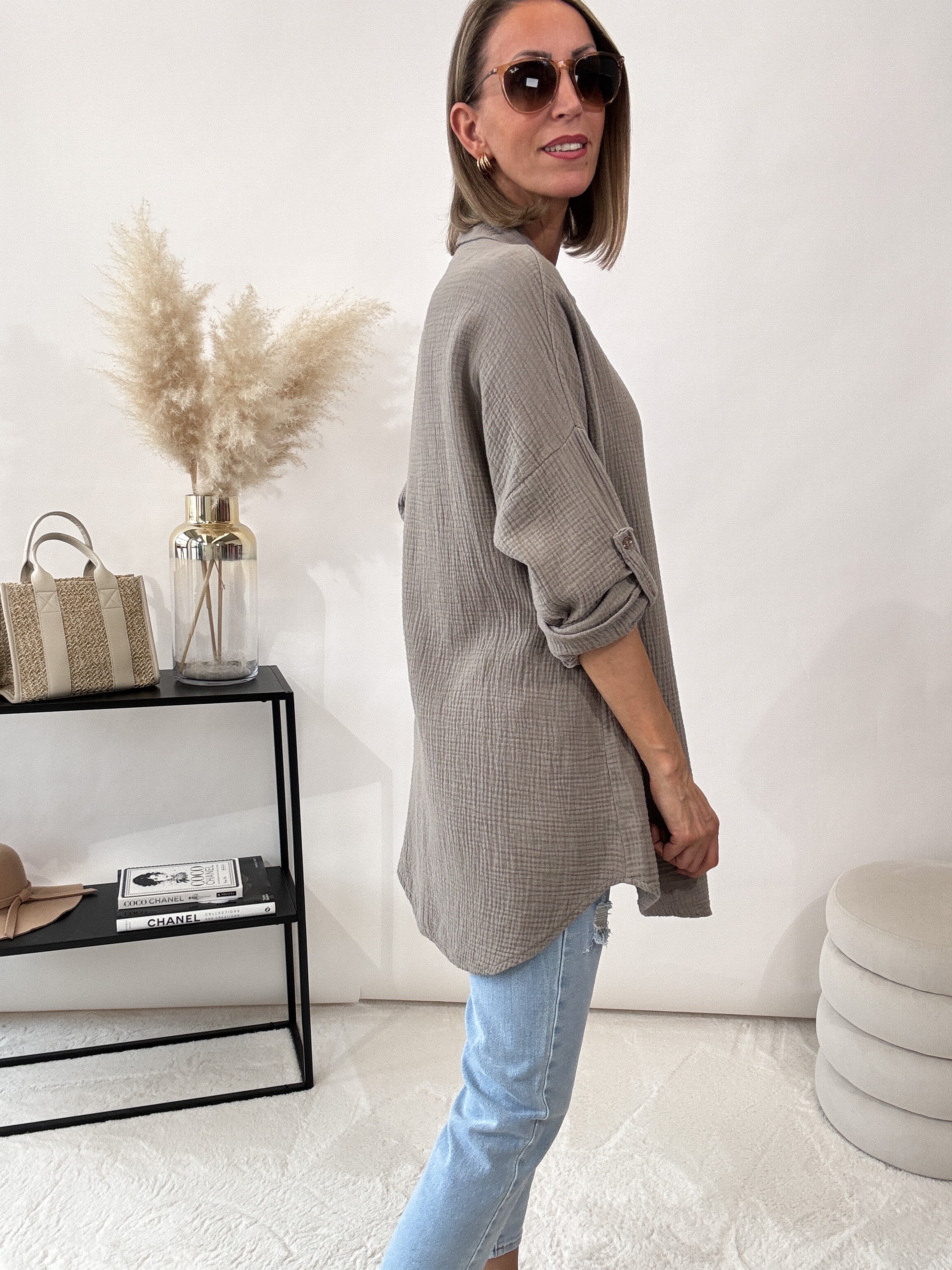 "Waffle Shirt" Bluse aus Musselin - mocca
