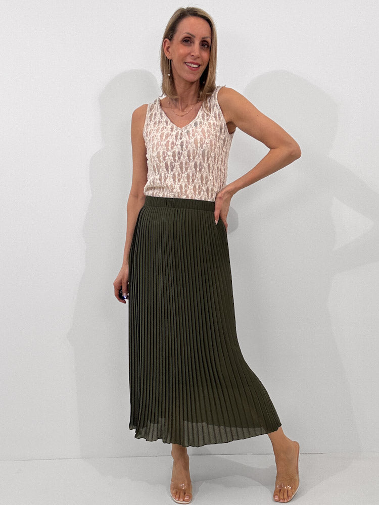 "Skirt" stylischer Plissee Rock - khaki